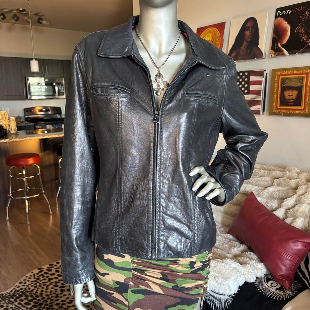 Vintage Buttery Soft Genuine Leather Jacket Black Y2K Moto Size L 🖤